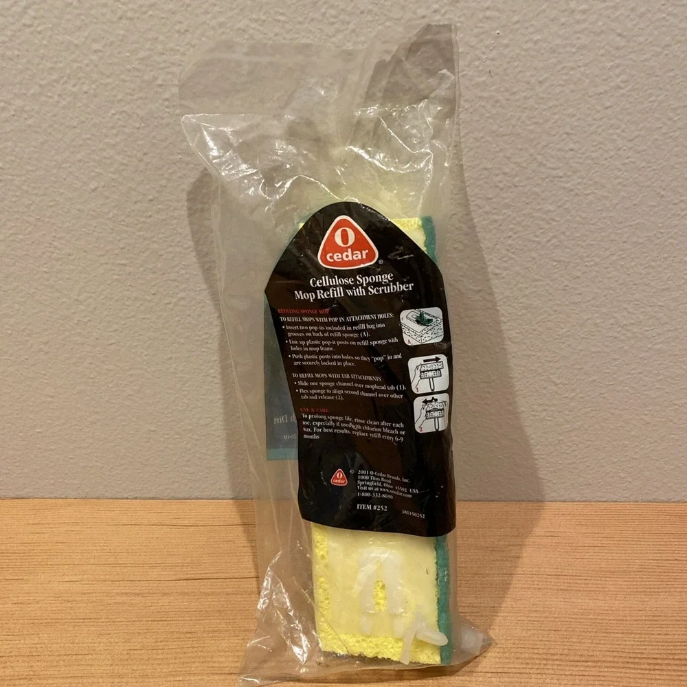 O Cedar‎ Sponge Mop Refill Cellulose Sponge W/ Scrubber Item NOS 2001